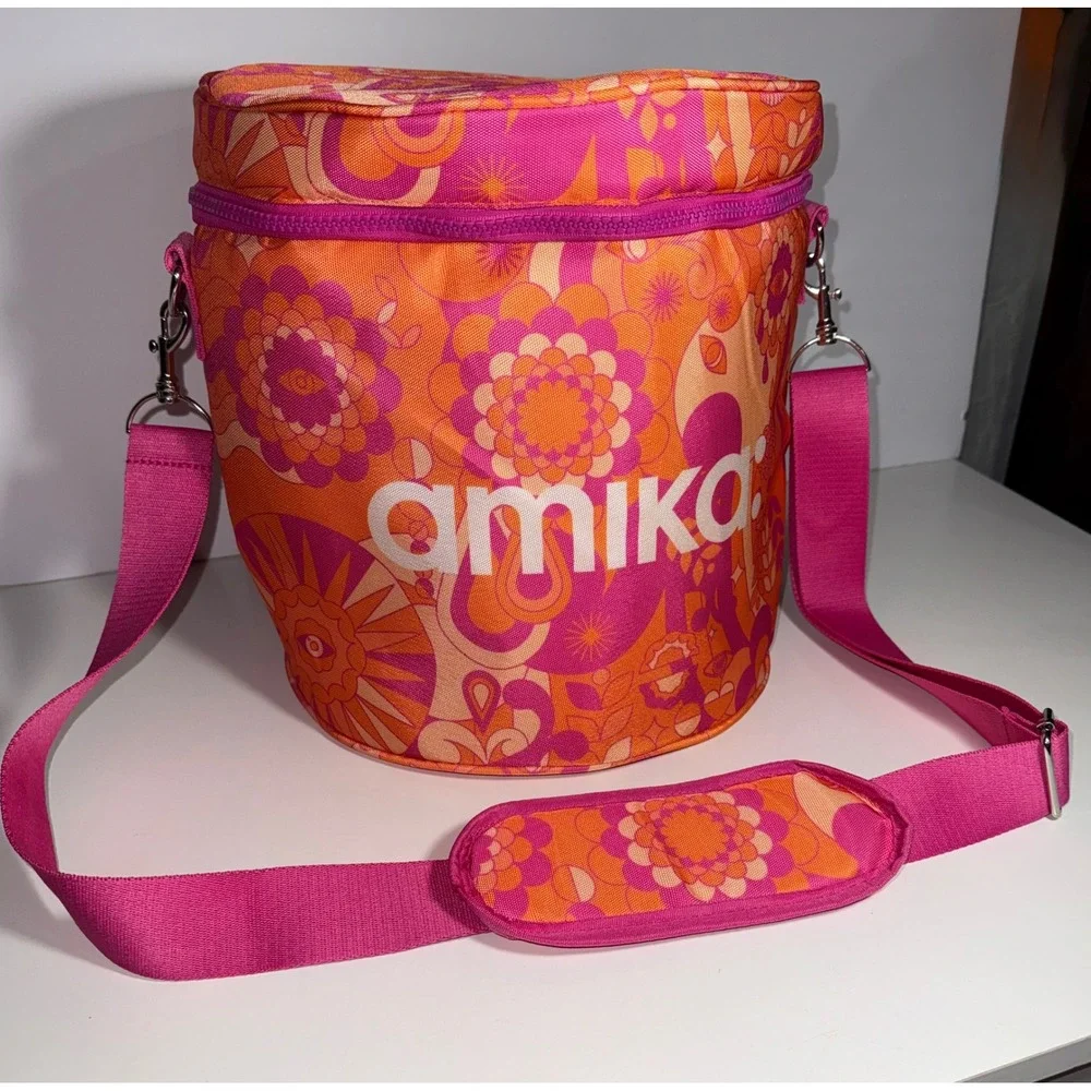 Amika Signature Print Insulated‎ Cooler Bag Pink Orange Floral Thermal Tote NEW